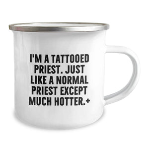 Funny Priest Gifts for Men, Unique Camping Mugs for Graduation, 'I'm A Tattooed Priest...'