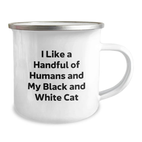 Image of Black and White Cat Funny Gift for Graduation, Camping Mug, I Like A Handful Of Humans And My Black And White Cat - Image 2