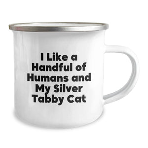 Funny Silver Tabby Cat Gifts for Men, Unique Camping Mug from Friends for Silver Tabby Cat Lovers on Graduation Day