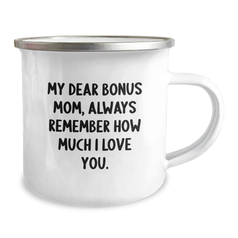 Image of Cute Bonus Mom Gifts from Family, Funny Camping Mug for Christmas Unique Presents, 'My Dear Bonus Mom, Always Remember How Much I Love You.' - Image 2