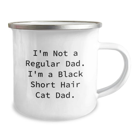 Image of Funny Black Short Hair Cat Dad Gifts for Men from Friends and Family - 12 oz Camping Mug for Graduation - Image 2