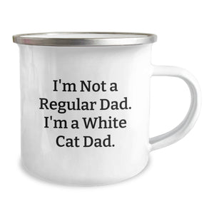 Funny White Cat Dad Gifts for Men from Friends, Unique Camping Mug for Graduation