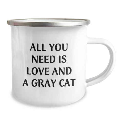 Image of Gray Cat Camping Mug Gifts from Friends and Family - All You Need Is Love And A Gray Cat Valentine's Unique Gift - Image 2