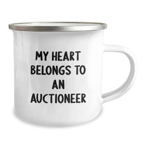 Image of Funny Inspirational Gifts from Friends to Men - Auctioneer Birthday Unique Gifts - Camping Mug - 'My Heart Belongs To An Auctioneer' - Image 2