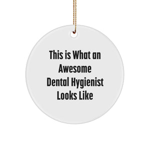Funny Dental Hygienist Quotes Circle Ornament Gifts from Friends for Christmas, 'This Is What An Awesome Dental Hygienist Looks Like' Circle Shape, Excellent MDF with Sublimation Print, 2.75\ - Image 1