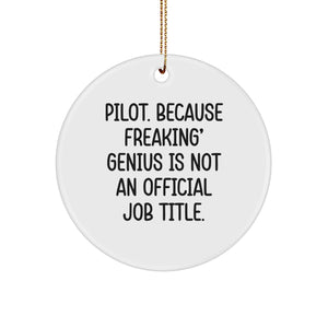 Pilot Gifts - Funny Quote Circle Ornament for Christmas, 'Pilot. Because Freaking' genius Is Not An Official Job Title.' - Gifts from Friends, Coworkers, Family, or Men to Pilot - Image 1