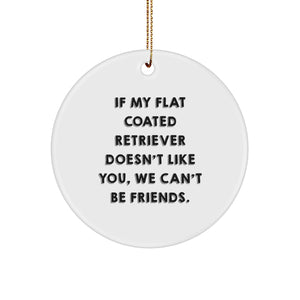 Funny Flat Coated Retriever Dog Christmas Unique Gifts from Men to Friends - If My Flat Coated Retriever Doesn't Like You, We Can't Be Friends. Circle Ornament - Image 1