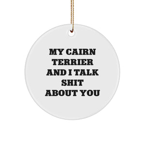 Cairn Terrier Dog Lover Gifts, My Cairn Terrier And I Talk Shit About You Quote, Christmas Circle Ornament for Men, Women, Friends, Family - Image 1