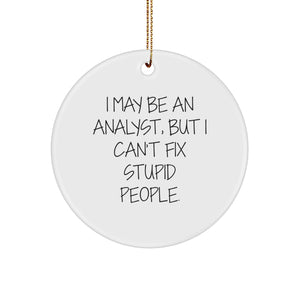 Funny Analyst Gifts - I May Be An Analyst, But I Can't Fix Stupid People. - Christmas Circle Ornament for Men, Women, Family, Friends, Coworkers - Image 1