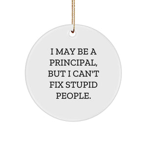 Funny Principal Gifts, I May Be A Principal, But I Can't Fix Stupid People., Circle Ornament for Christmas from Friends to Family - Image 1