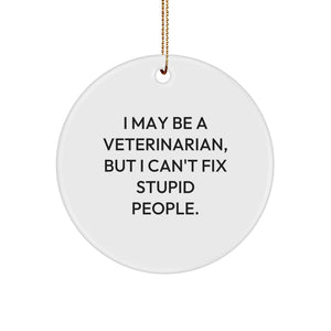 Funny Veterinarian Gifts for Christmas - 'I May Be A Veterinarian, But I Can't Fix Stupid People.' Circle Ornament from Friends to Family - Image 1
