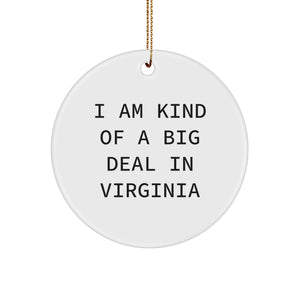 Virginia Circle Ornament, I Am Kind Of A Prime Selection In Virginia, White, Christmas Unique Gifts for Friends and Family - Image 1