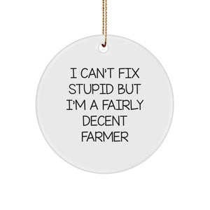Funny Farmer Gifts, I'm A Fairly Decent Farmer Circle Ornament, Christmas Unique Gifts for Farmhouse Decor - Image 1