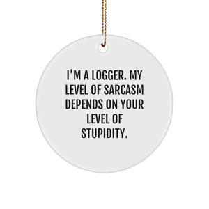 Funny Logger Gifts for Men, Logger Christmas Unique Circle Ornament, 'I'm A Logger Sarcasm' Home Decor - Image 1