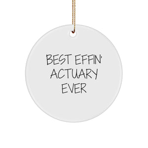 Funny Actuary Gifts from Men for Coworkers, 'Best Effin' Actuary Ever' Circle Ornament, Unique Christmas Unique Gifts for Actuaries - Image 1