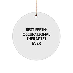 Funny Occupational Therapist Gifts from Friends for Men or Women - Best Effin' Occupational Therapist Ever Christmas Unique Circle Ornament - Image 1