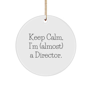 Funny Director Gift for Him, Keep Calm I'm almost a Director, Unique Circle Ornament with Gold Cord, Perfect for Men, Women, Family, Friends, Coworkers - Christmas Unique Gifts from Friends - Image 1
