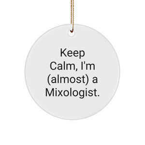 Funny Mixologist Gifts for Men, Women, Friends, and Family - Keep Calm, I'm (almost) A Mixologist. Christmas Circle Ornament - Image 1