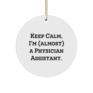 Funny Physician Assistant Gifts for Men, Women, Friends, Coworkers, Family - Christmas Unique Ornaments with 'Keep Calm, I'm (almost) A Physician Assistant.' Quote, Circle Ornament - Image 1
