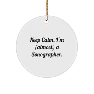 Funny Sonographer Gifts from Friends, Christmas Unique Circle Ornament for Sonographer, Keep Calm Almost a Sonographer - Image 1