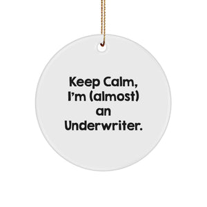 Underwriter Gifts - Keep Calm, I'm Almost an Underwriter - Circle Ornament, Funny Quote, Christmas Unique Gifts for Underwriters from Friends - Image 1