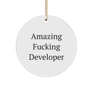 Funny Developer Gifts from Friends, 'Amazing F--king Developer' Christmas Unique Circle Ornament for Developer, White Circle Shaped Decoration, Gifts for Developer, Men, Women, and Coworkers - Image 1