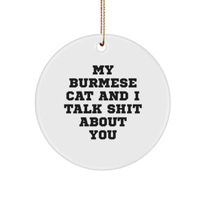 Funny Burmese Cat Gifts for Men from Friends with Unique Circle Ornament, 'My Burmese Cat And I Talk Shit About You' Quote, Christmas Unique Gifts - Image 1