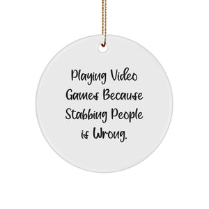 Funny Gaming MDF Circle Ornament Gifts from Men to Friends and Family Playing Video Games, Christmas Unique Ornaments for Home Decor - Image 1