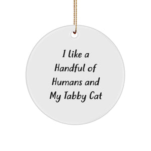 Funny Tabby Cat Lovers Gifts, Christmas Unique Circle Ornament, I Like A Handful Of Humans And My Tabby Cat - Image 1