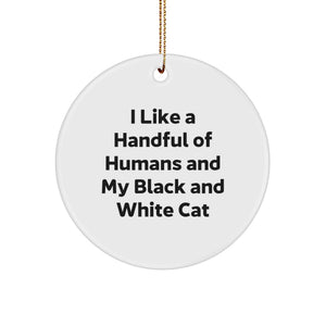 Funny Black and White Cat Circle Ornament Gifts for Black and White Cat Lovers from Friends and Family - Handful of Humans and My Black and White Cat - Image 1