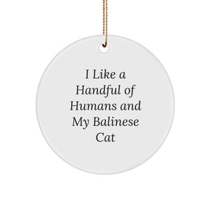 Funny Balinese Cat Lover Gifts from Men to Friends - I Like A Handful Of Humans And My Balinese Cat, Circle Ornament for Christmas Unique - Image 1