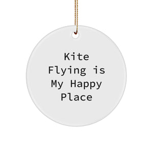 Kite Flying Fun Circle Ornament, Gifts from Men to Kite Flying Enthusiasts, Friends, Family, 'Kite Flying Is My Happy Place' - Image 1