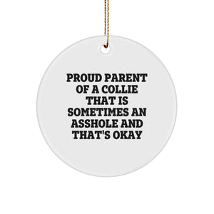 Collie Dog Lovers' Christmas Circle Ornament, Funny Gifts from Mom to Proud Collie Dog Parents, for Friends, Family, and Coworkers - Image 1