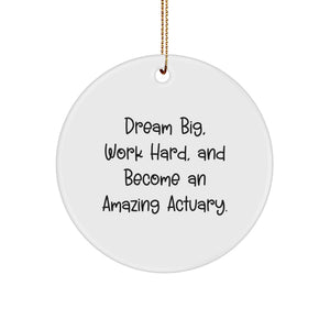 Inspiring Actuary Christmas Unique Gifts from Family, Friends or Coworkers, Perfect for Actuary Men and Women - 'Dream Big, Work Hard, And Become An Amazing Actuary.' Circle Ornament - Image 1