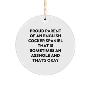 Funny English Cocker Spaniel Dog Gifts for Men - 'Proud Parent' Circle Ornament, Christmas Unique Gifts from Friends - Image 1