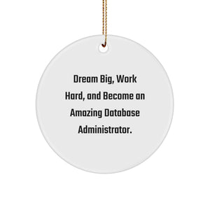 Gifts from Family to Amazing Database Administrators - 'Dream Big, Work Hard' Circle Ornament for Christmas Unique Gifts - Image 1