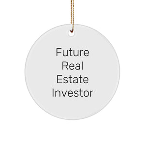 Funny Real Estate Investor Gifts for Men from Friends - 'Future Real Estate Investor' Christmas Unique Decorations Circle Ornament, White - Image 1