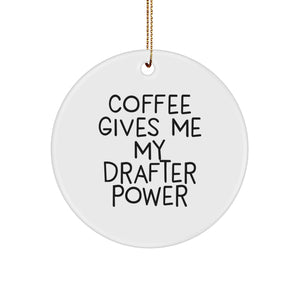 Funny Drafter Gifts from Friends for Men and Women - Coffee Lovers Circle Ornament, White, Durable MDF with High-Gloss Finish, Perfect for Christmas Unique Gifts - Image 1