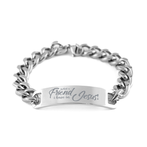 Motivational Christian Stainless Steel Bracelet, What a Friend I Have in Jesus!, Inspirational Christmas , Family, Anniversary  Gifts For Christian Men, Women, Girls & Boys – front view