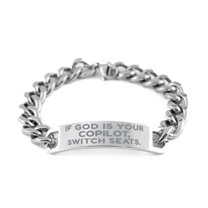 Motivational Christian Stainless Steel Bracelet, If God is your copilot, switch seats., Inspirational Christmas , Family, Anniversary  Gifts For Christian Men, Women, Girls & Boys – front view