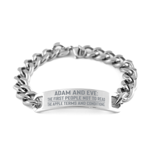 Motivational Christian Stainless Steel Bracelet, Adam and Eve: The first people not to read the Apple terms and conditions., Inspirational Christmas , Family, Anniversary  Gifts For Christian Men, Women, Girls & Boys – front view