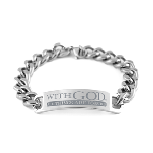 Motivational Christian Stainless Steel Bracelet, With God, all things are possible, Inspirational Christmas , Family, Anniversary  Gifts For Christian Men, Women, Girls & Boys – front view