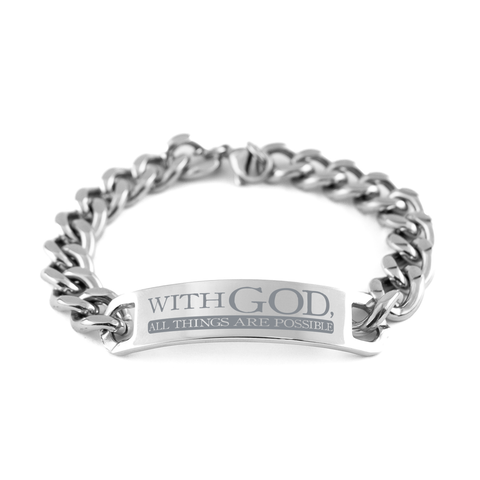 Image of Motivational Christian Stainless Steel Bracelet, With God, all things are possible, Inspirational Christmas , Family, Anniversary  Gifts For Christian Men, Women, Girls & Boys – front view