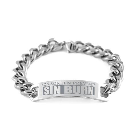 Image of Motivational Christian Stainless Steel Bracelet, Son screen prevents sin burn., Inspirational Christmas , Family, Anniversary  Gifts For Christian Men, Women, Girls & Boys – front view