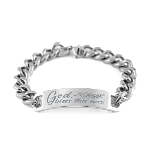 Image of Motivational Christian Stainless Steel Bracelet, God, bless this mess!, Inspirational Christmas , Family, Anniversary  Gifts For Christian Men, Women, Girls & Boys – front view