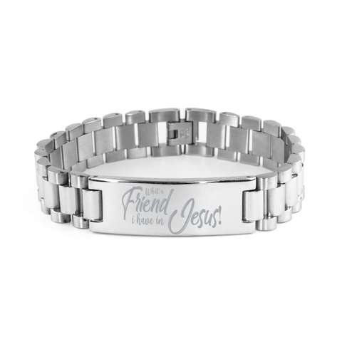 Image of Motivational Christian Stainless Steel Bracelet, What a Friend I Have in Jesus!, Inspirational Christmas , Family, Anniversary  Gifts For Christian Men, Women, Girls & Boys – front view