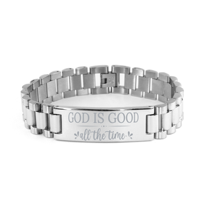 Motivational Christian Stainless Steel Bracelet, God is good all the time., Inspirational Christmas , Family, Anniversary  Gifts For Christian Men, Women, Girls & Boys – front view