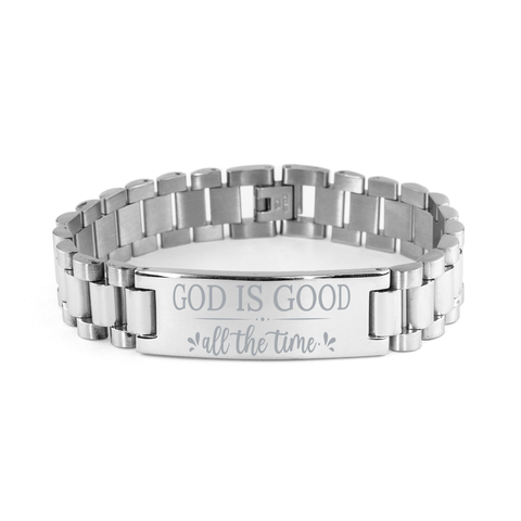 Image of Motivational Christian Stainless Steel Bracelet, God is good all the time., Inspirational Christmas , Family, Anniversary  Gifts For Christian Men, Women, Girls & Boys – front view