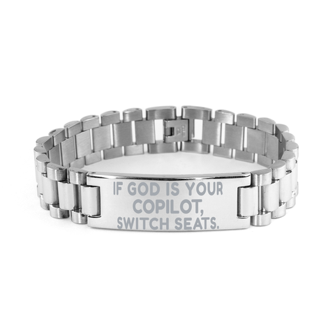 Image of Motivational Christian Stainless Steel Bracelet, If God is your copilot, switch seats., Inspirational Christmas , Family, Anniversary  Gifts For Christian Men, Women, Girls & Boys – front view