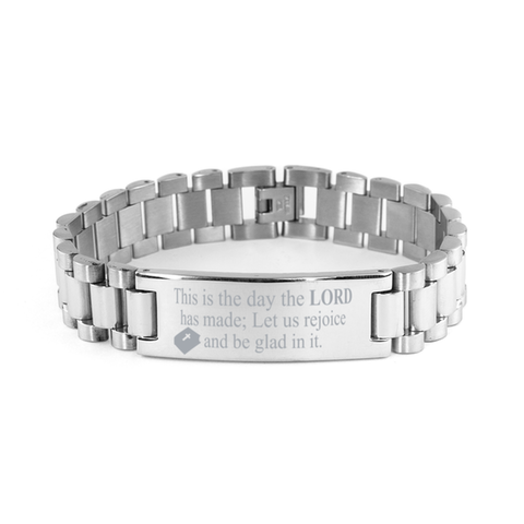 Image of Motivational Christian Stainless Steel Bracelet, This is the day the Lord has made; Let us rejoice and be glad in it., Inspirational Christmas , Family, Anniversary  Gifts For Christian Men, Women, Girls & Boys